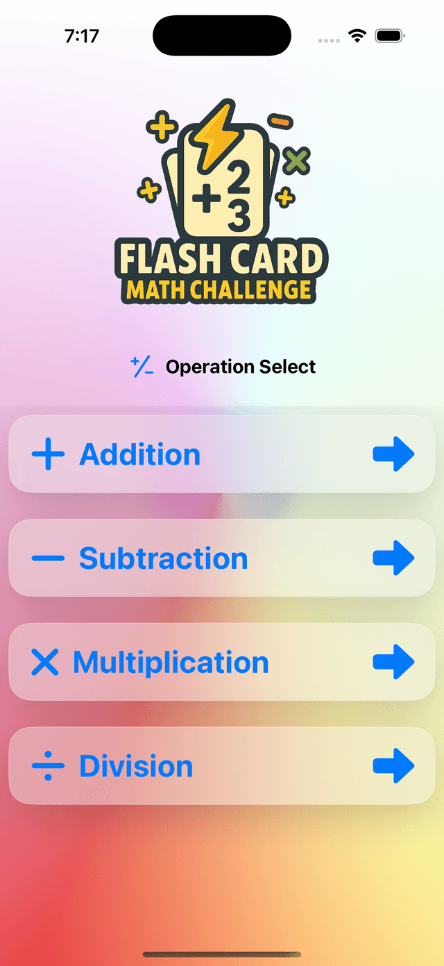 Flash card question screen