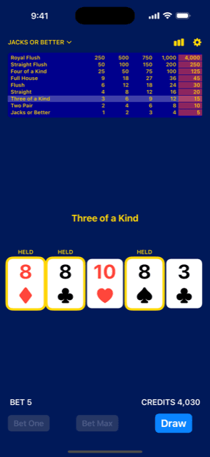 Dealt hand with auto-held cards in Heavy Video Poker